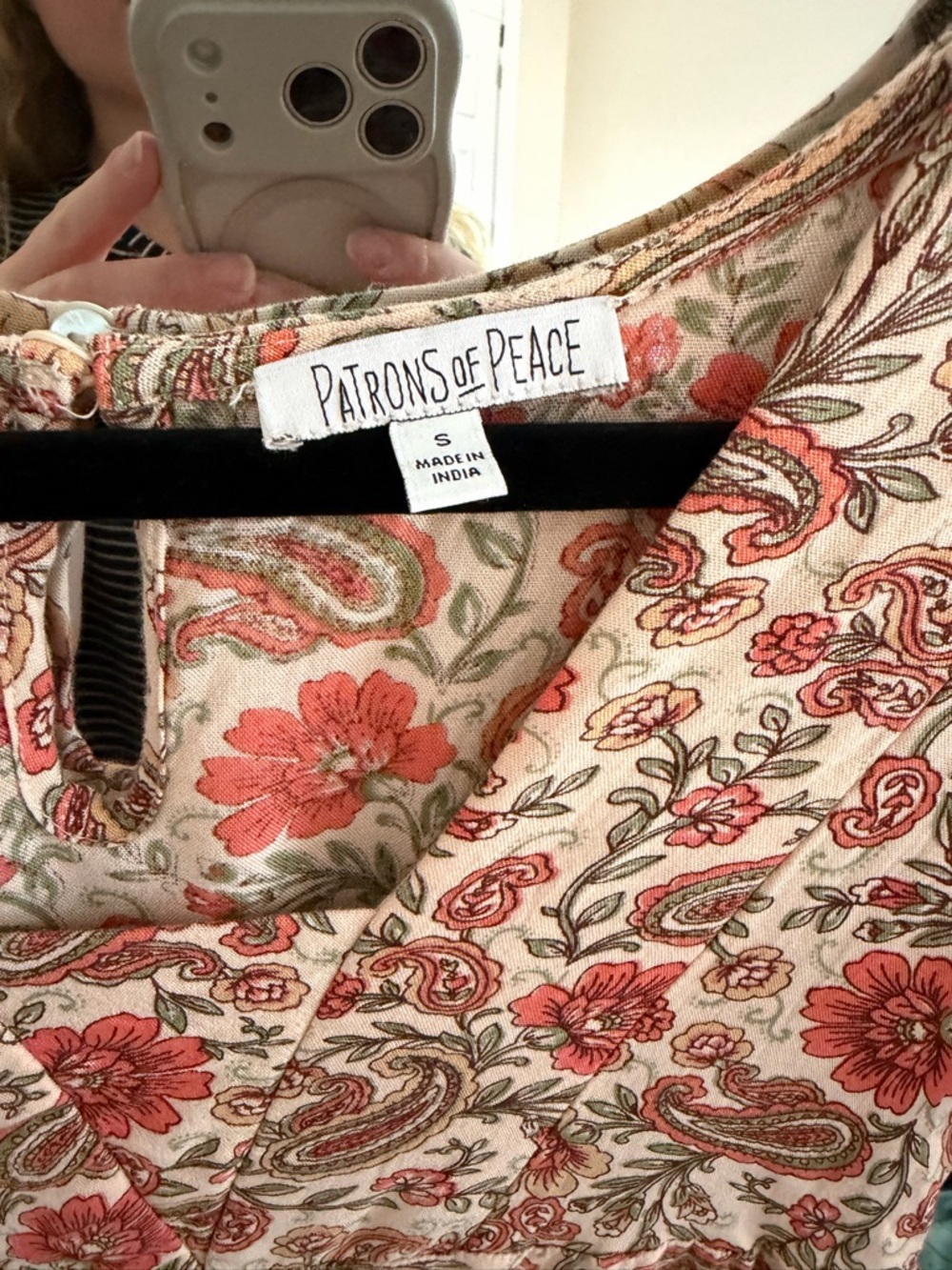 Patrons of Peace Floral Paisley Tiered Mini Dress - Cream & Coral - Picture 4 of 5